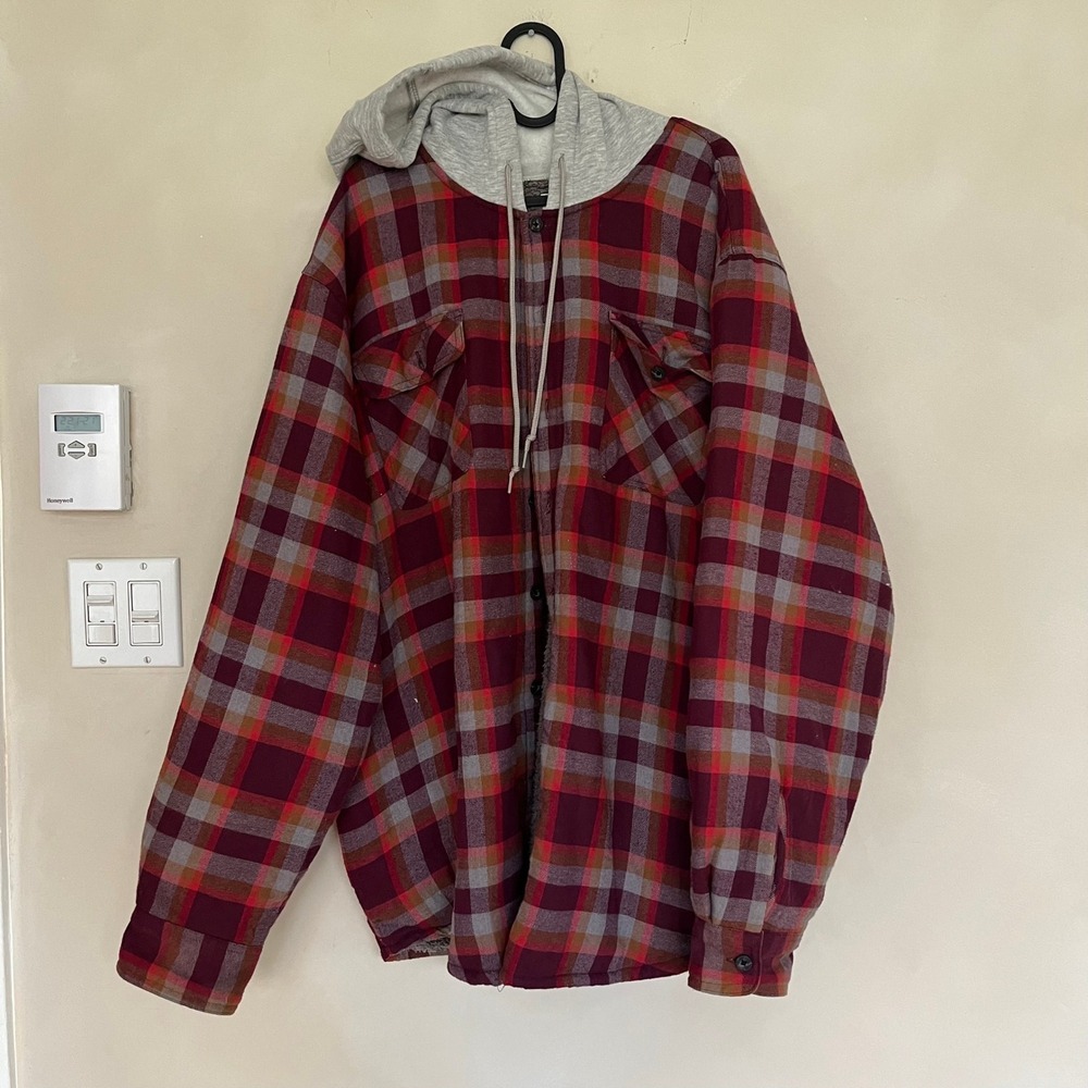 Wrangler Mens Sherpa Lined Plaid Flannel Shirt Jacket Hoodie 2XL